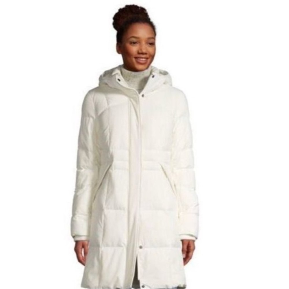 LANDS’ END WHITE DOWN/FEATHER LONG WINTER SNOW COAT‎ STYLISH APSEN EUC